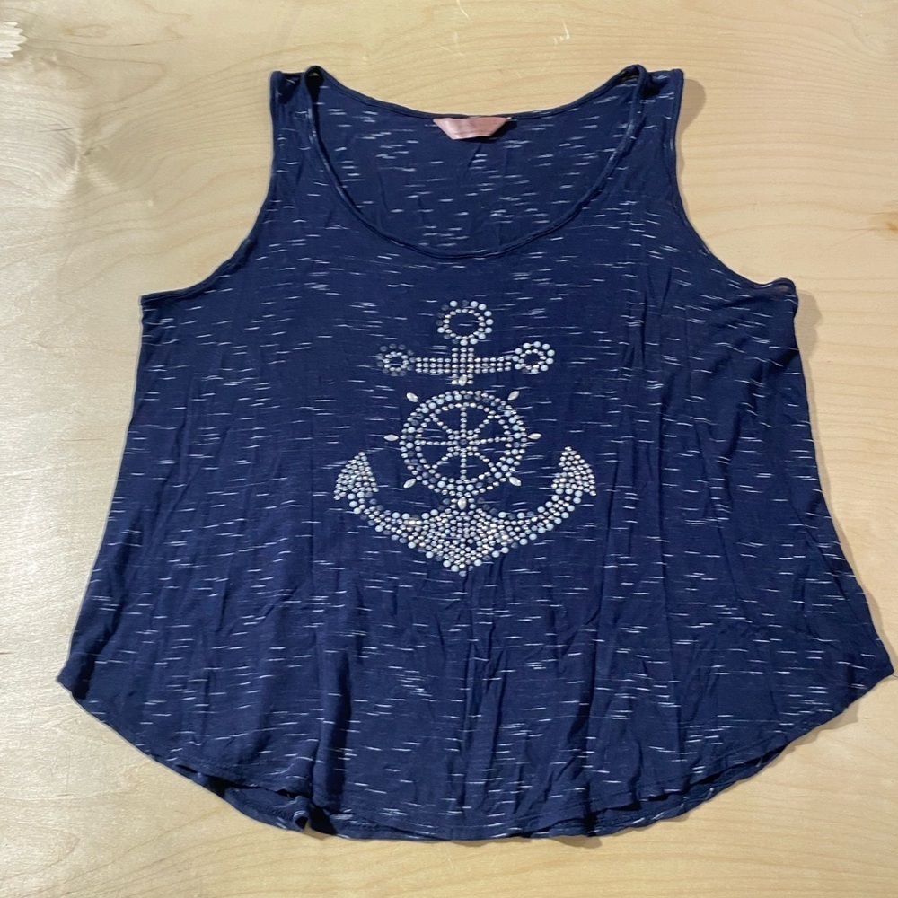 SJS Navy Blue Anchor Embellished Women's Tank Top Large (NM)